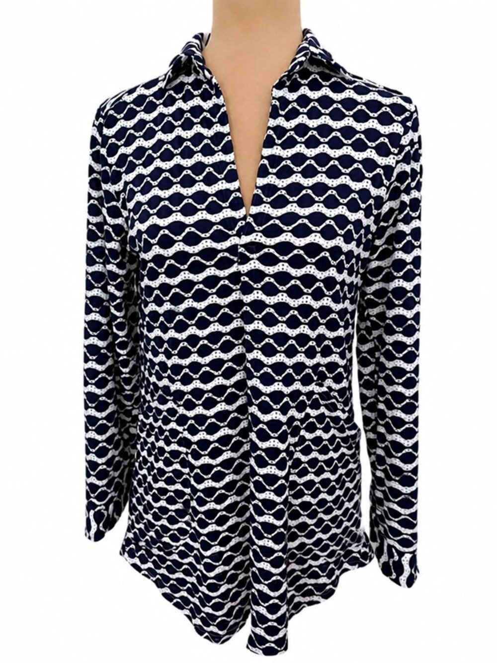 For Cynthia Beachwear Navy & White Cover-Up | Size S | Pockets | EUC